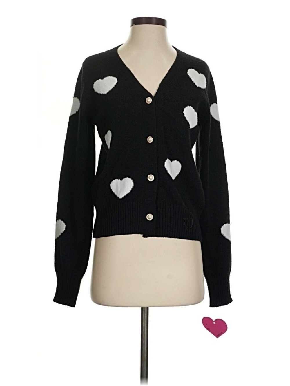 NWT Nanette Lepore black & white classic heart cardigan sweater, Small